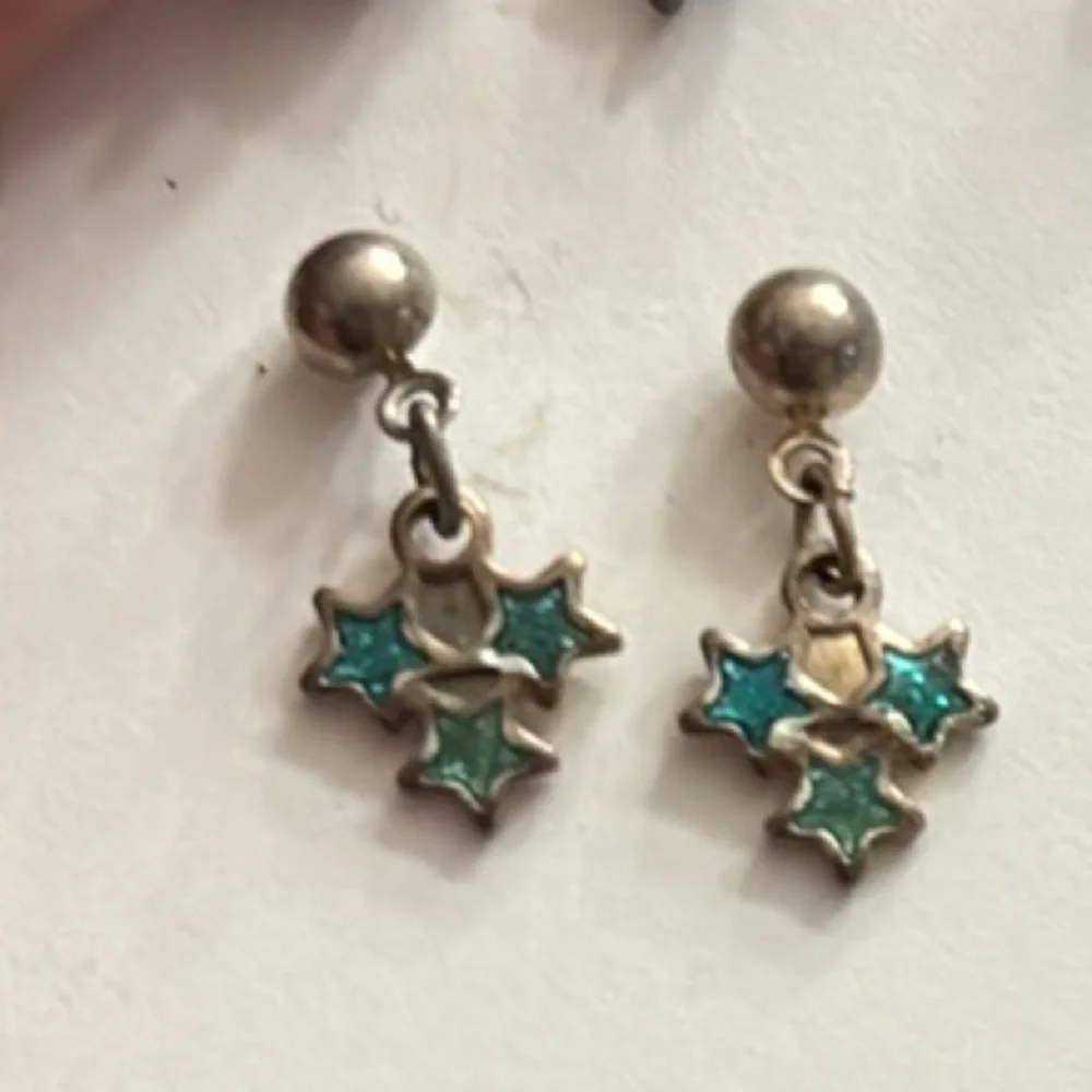 Vintage set of small cherries, blue stars, & pink flowers pierced earrings